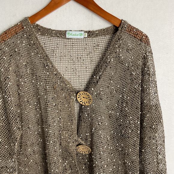 Lulu B Womens Cover Up Knit Fishnet Cardigan Brown Medium - Picture 5 of 12
